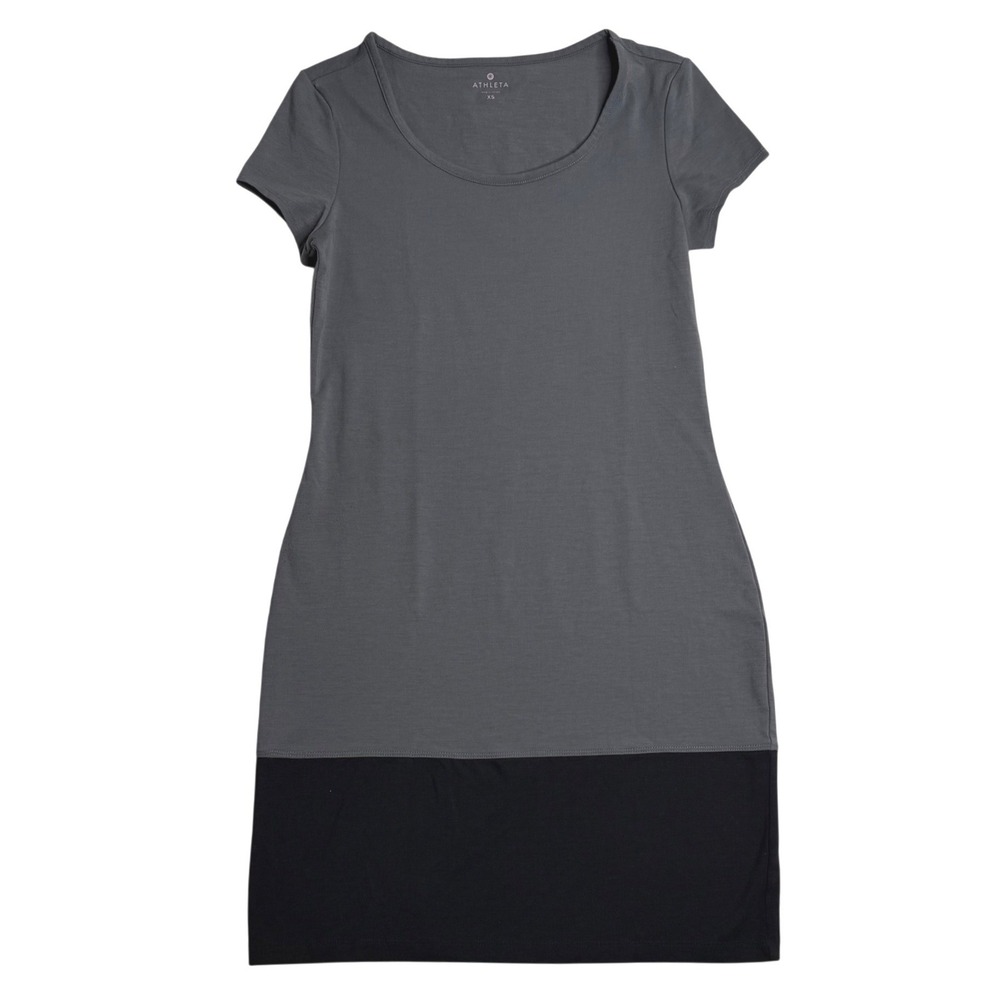 Athleta Metro Merino Wool Blend Colorblock T-Shirt Dress Gray Black Womens XS